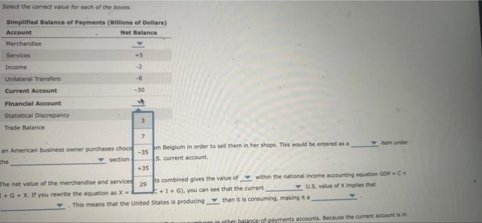 Select The Camet Value For Each Of The Ove Simped Balance Of Payments Billions Of Dollar Account N Servis I Unilateral 17