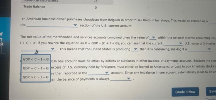Select The Camet Value For Each Of The Ove Simped Balance Of Payments Billions Of Dollar Account N Servis I Unilateral 22
