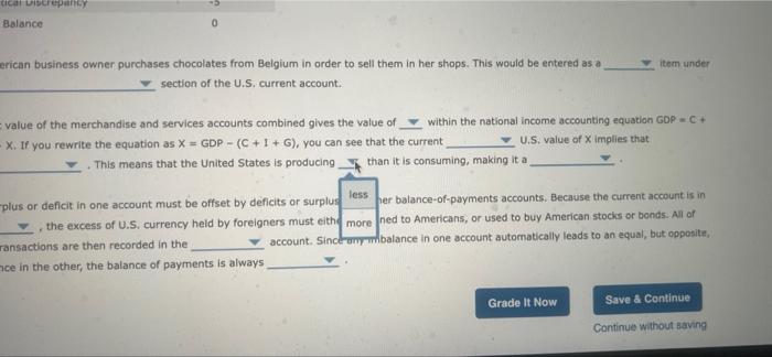 Select The Camet Value For Each Of The Ove Simped Balance Of Payments Billions Of Dollar Account N Servis I Unilateral 23