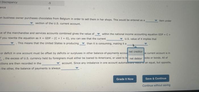 Select The Camet Value For Each Of The Ove Simped Balance Of Payments Billions Of Dollar Account N Servis I Unilateral 24