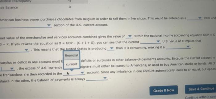 Select The Camet Value For Each Of The Ove Simped Balance Of Payments Billions Of Dollar Account N Servis I Unilateral 26