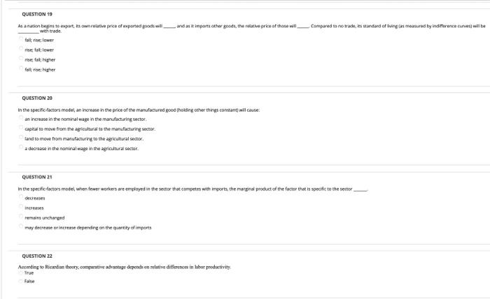 Question 19 As A Nation Begins To Expart Its Own Relative Price Of Exported Goods Will And As It Imports Other Goods T 1