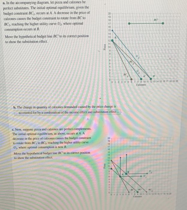 A In The Accompanying Diagram Let Pizza And Calzones Be Perfect Substitutes The Initial Optimal Equilibrium Given Th 1
