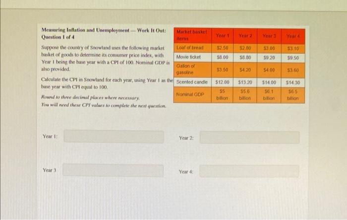 Measuring Inflation And Unemployment Work It Out Question 1 Of 4 Suppose The Country Of Snowland Uses The Following Mar 1