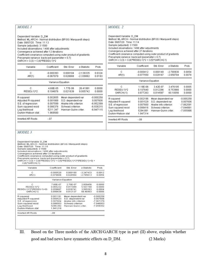 Model 1 Dependent Variable D Dmi Method Ml Arch Normal Distribution Bfgs Marquardt Steps Date 08 07 20 Time 11 1 1