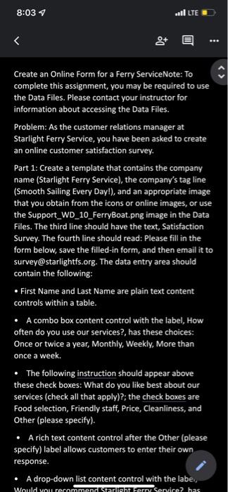 8 03 All Lte De Create An Online Form For A Ferry Servicenote To Complete This Assignment You May Be Required 1