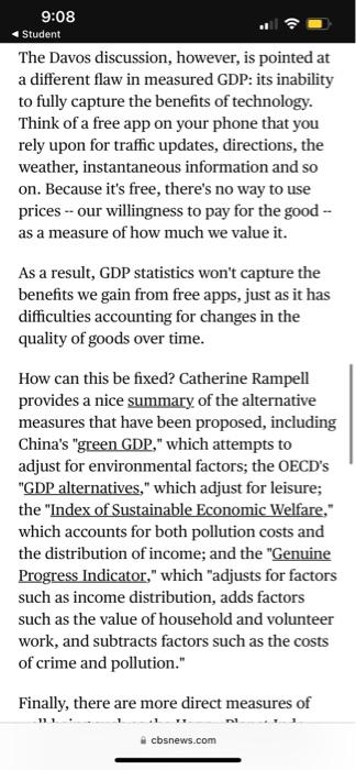 Read Through The Shortcomings Of Gdp Identified In Your Textbook Next Look At This Article Published By Cbs News Do Yo 4