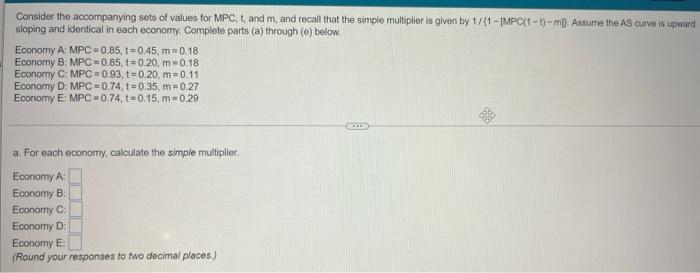 Consider The Accompanying Sets Of Values For Mpc T And M And Recall That The Simple Multiplier Is Given By 1 1 Mpc 1