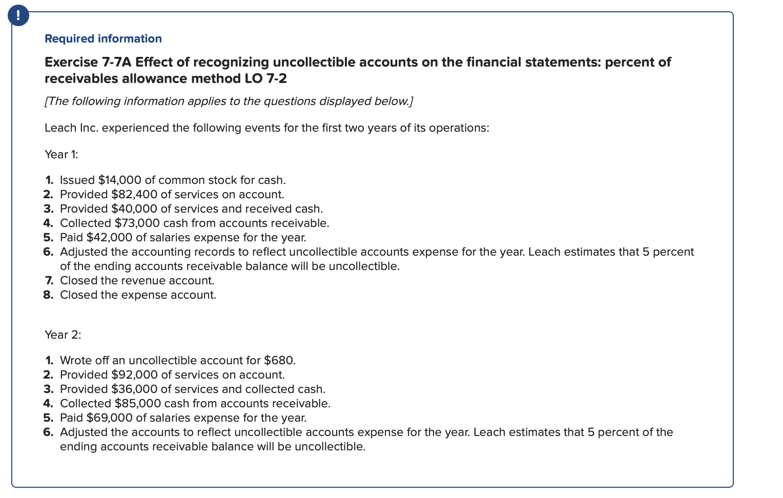 Required Information Exercise 7 7a Effect Of Recognizing Uncollectible Accounts On The Financial Statements Percent O 1