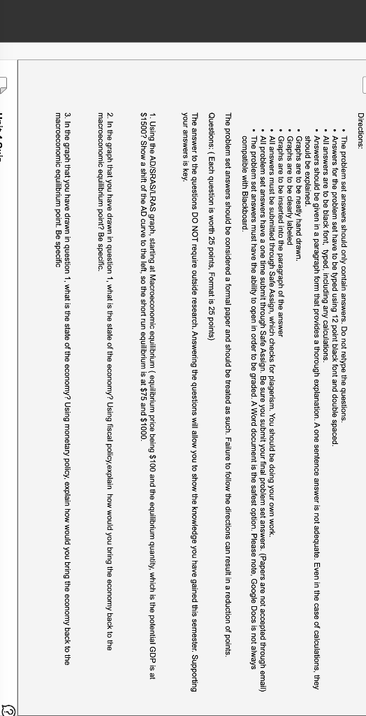 Directions The Problem Set Answers Should Only Contain Answers Do Not Retype The Questions Answers For The Proble 1