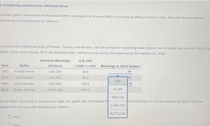 3 Comparing Salaries From Different Times Consider Golfers Who Led The Professional Golfers Association Of America Pg 1
