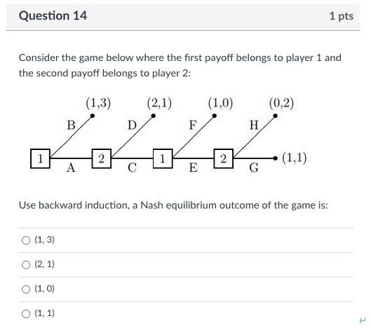 Question 14 Consider The Game Below Where The First Payoff Belongs To Player 1 And The Second Payoff Belongs To Player 2 1