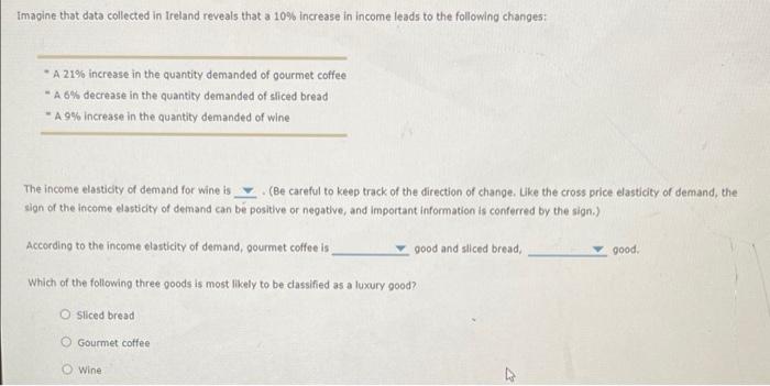 Imagine That Data Collected In Ireland Reveals That A 10 Increase In Income Leads To The Following Changes A 21 Incr 1
