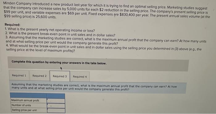 Minden Company Introduced A New Product Last Year For Which It Is Trying To Find An Optimal Selling Price Marketing Stu 2