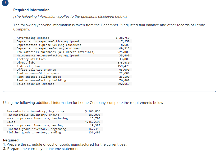 Required Information The Following Information Applies To The Questions Displayed Below The Following Year End Info 1