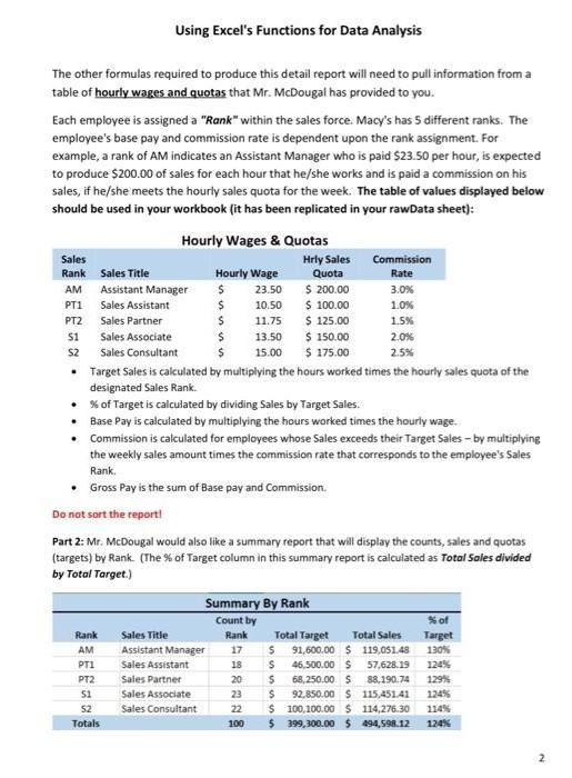 Using Excel S Functions For Data Analysis Due Check Blackboard Course Site For Due Date Case Background You Have Been 2