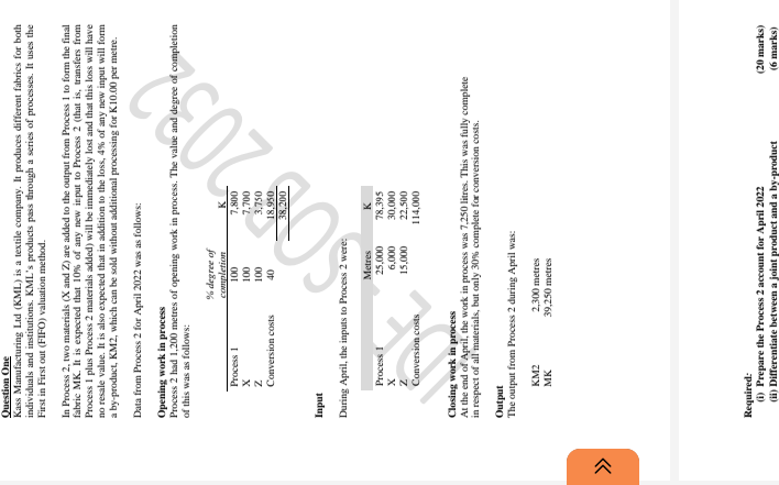 Question One Kass Manufacturing Ltd Kml Is A Textile Company It Produces Different Fabrics For Both Individuals And 1