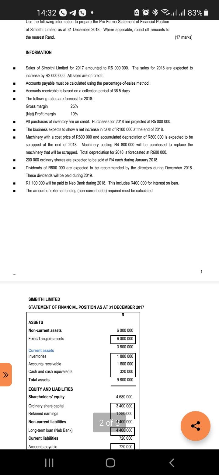 I 14 32 10 Use The Following Information To Prepare The Pro Forma Statement Of Financial Position Of 1