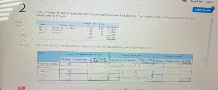 2 Obr Pom Wbo Wym Mc Bate Transaction Jan 1 Beginning Inventary Purchase Purchase During The Year Wright Company Sells 1
