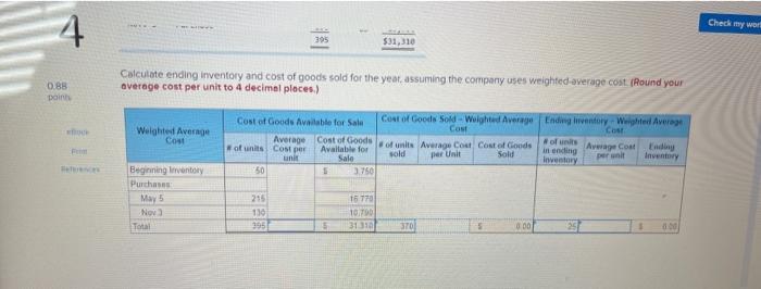 4 0 88 Points Boon Www Anteces Date Jan 1 Hey S Nov 3 Transaction Beginning Inventory Purchase Purchase During The Ye 2