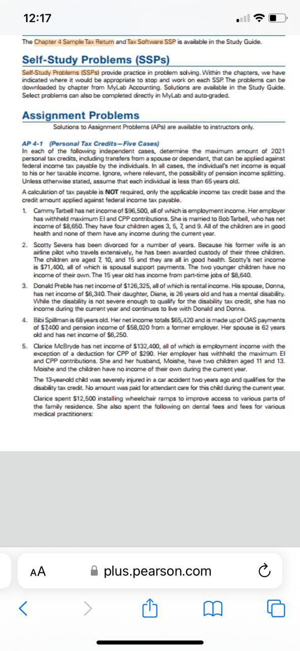 12 17 The Chapter 4 Sample Tax Return And Tax Software Ssp Is Available In The Study Guide Self Study Problems Ssps S 1