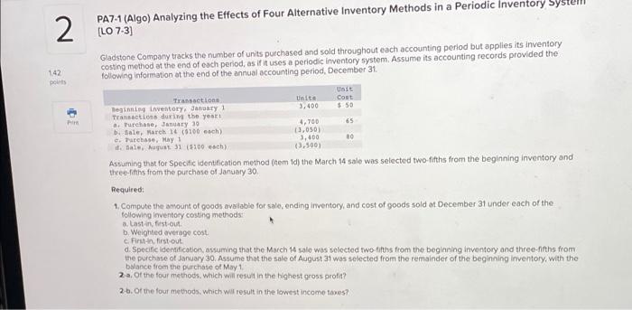2 Pa7 1 Algo Analyzing The Effects Of Four Alternative Inventory Methods In A Periodic Inventory Systell Lo 7 3 142 1