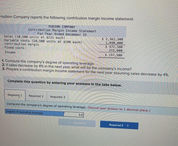 Hudson Company Reports The Following Contribution Margin Income Statement Hudson Company Contribution Margin Income Sta 1