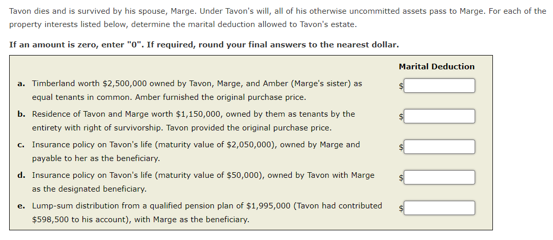 Tavon Dies And Is Survived By His Spouse Marge Under Tavon S Will All Of His Otherwise Uncommitted Assets Pass To Mar 1