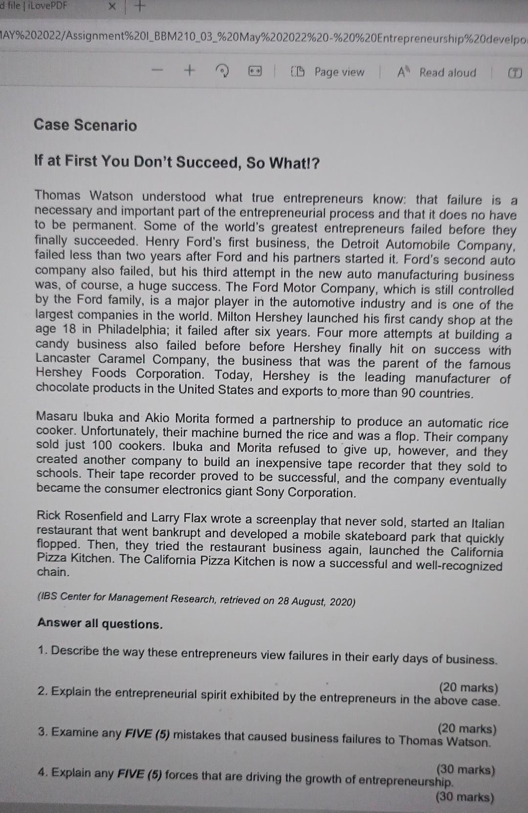 Case Scenario If At First You Don T Succeed So What Thomas Watson Understood What True Entrepreneurs Know That Fai 1