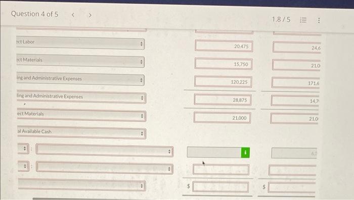 Question 4 Of 5 1 8 5 I Danner Company Expects To Have A Cash Balance Of 47 250 On January 1 2020 Relevant Monthl 4