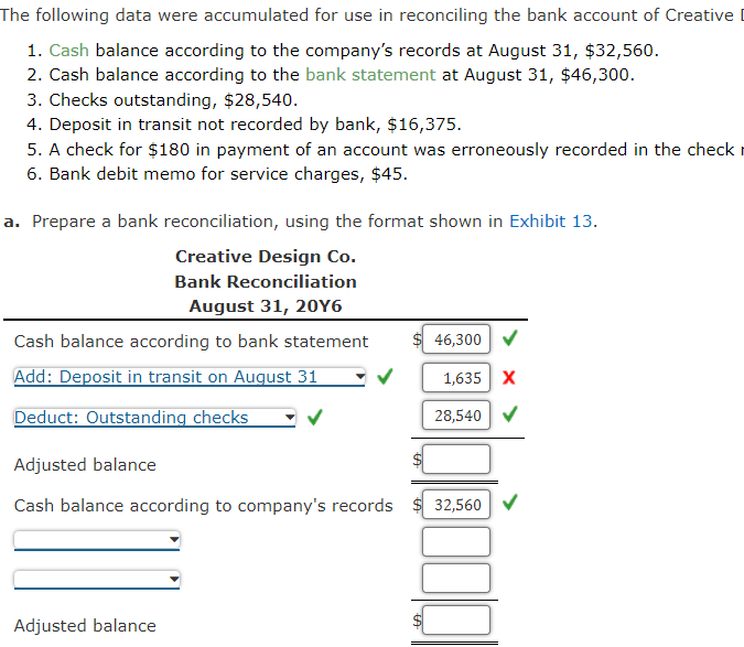 The Following Data Were Accumulated For Use In Reconciling The Bank Account Of Creative 1 Cash Balance According To The 1