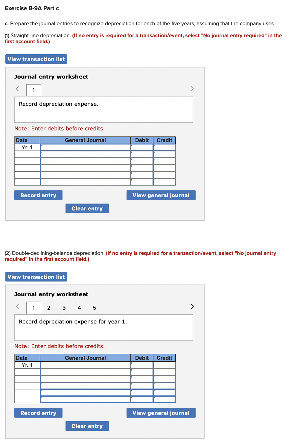 Required Information Exercise 8 9 A Computing And Recording Straight Line Versus Double Declining Balance Depreciation L 2