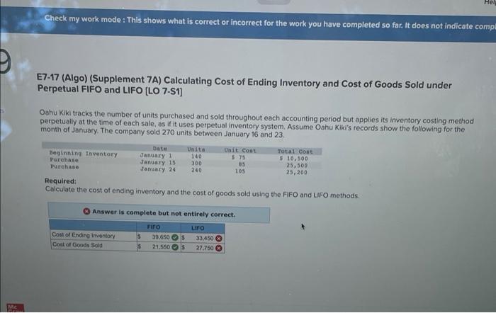 Mc Check My Work Mode This Shows What Is Correct Or Incorrect For The Work You Have Completed So Far It Does Not Indic 1