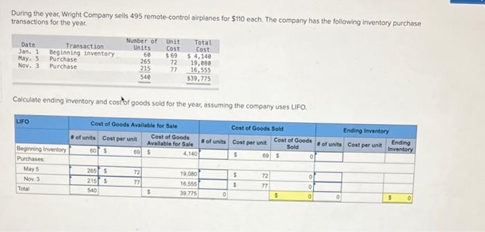 During The Year Wright Company Sells 495 Remote Control Airplanes For 110 Each The Company Has The Following Inventor 1
