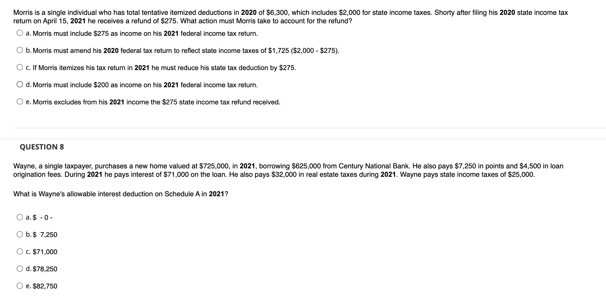 Morris Is A Single Individual Who Has Total Tentative Itemized Deductions In 2020 Of 6 300 Which Includes 2 000 For S 1
