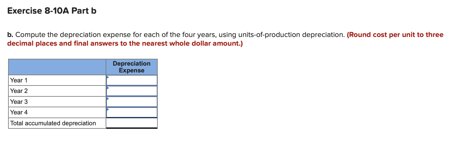 Required Information Exercise 8 10a Double Declining Balance And Units Of Production Depreciation Gain Or Loss On Dis 2