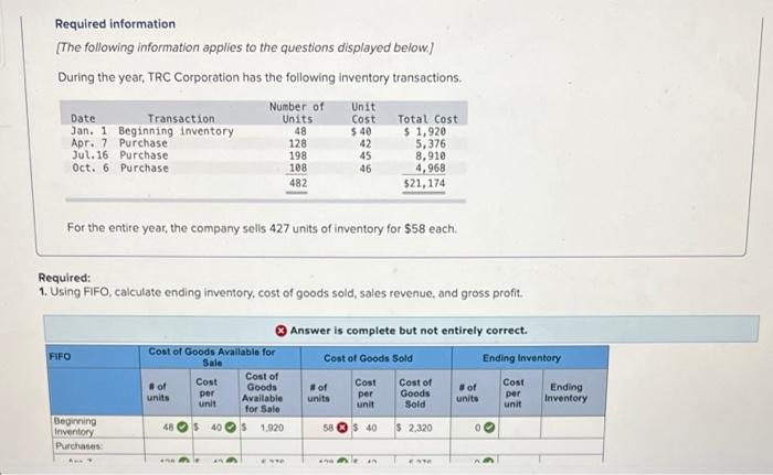 Required Information The Following Information Applies To The Questions Displayed Below During The Year Trc Corporat 1