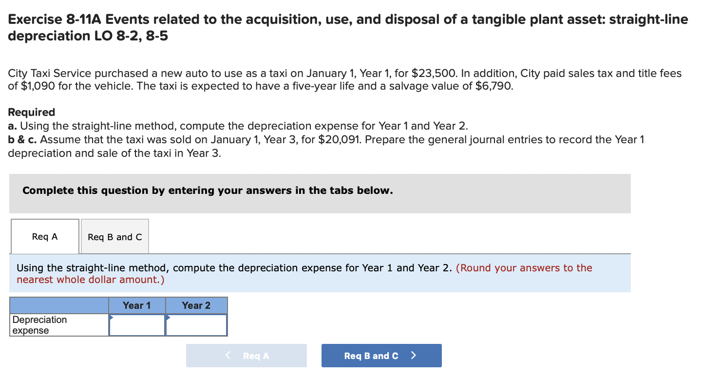 Exercise 8 11a Events Related To The Acquisition Use And Disposal Of A Tangible Plant Asset Straight Line Depreciatio 1