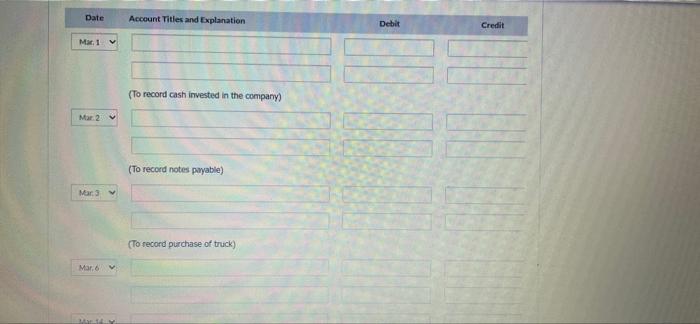 Mar 1 1 1 2 3 6 14 18 20 21 28 31 31 Owner Invested 17 100 Cash In The Company Borrowed 6 600 Cash By Signing A 6 Mo 2
