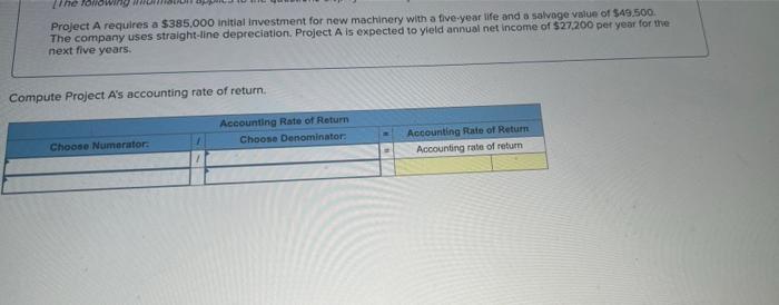 Project A Requires A 385 000 Initial Investment For New Machinery With A Five Year Life And A Salvage Value Of 49 500 1