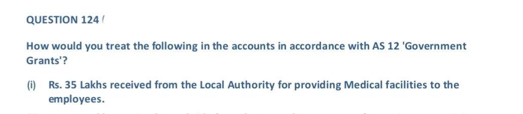 Question 124 How Would You Treat The Following In The Accounts In Accordance With As 12 Government Grants I Rs 35 1