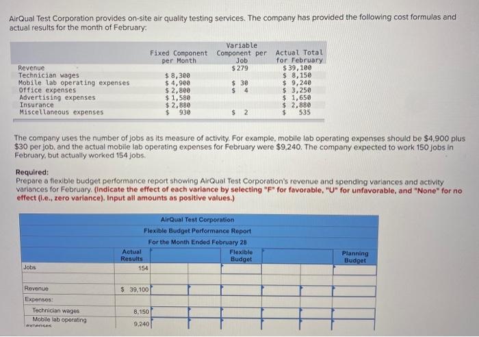 Airqual Test Corporation Provides On Site Air Quality Testing Services The Company Has Provided The Following Cost Form 1