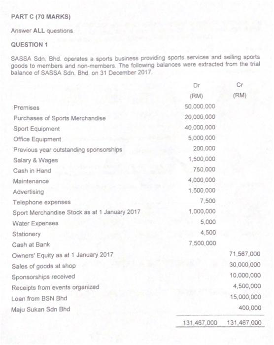 Part C 70 Marks Answer All Questions Question 1 Sassa Sdn Bhd Operates A Sports Business Providing Sports Services A 1