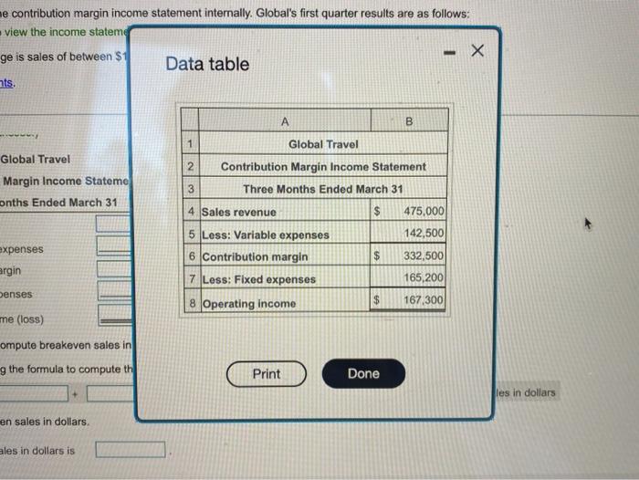 Level Of Nt 000 Global Travel Uses The Contribution Margin Income Statement Internally Global S First Quarter Resu 3