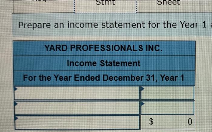 Yard Professionals Inc Experienced The Following Events In Year 1 Its First Year Of Operation 1 Performed Services F 3
