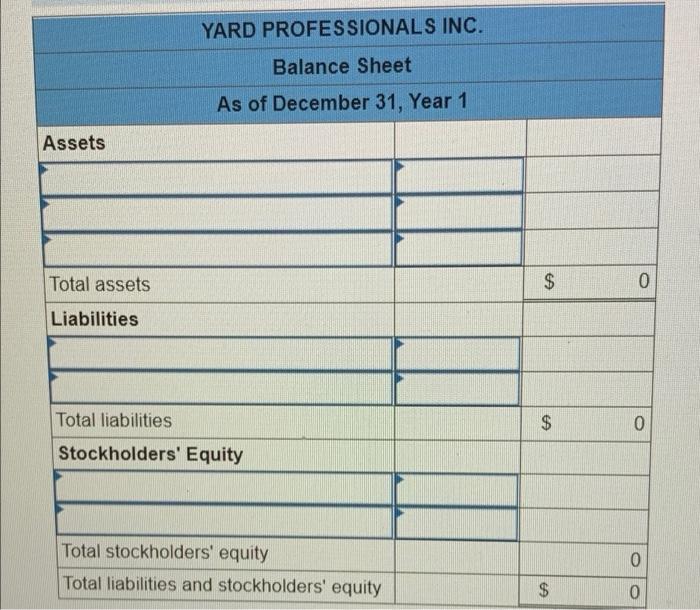 Yard Professionals Inc Experienced The Following Events In Year 1 Its First Year Of Operation 1 Performed Services F 4