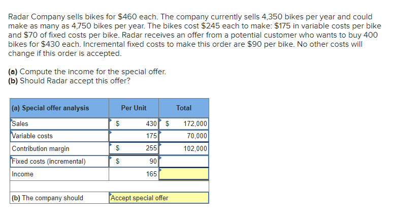 Radar Company Sells Bikes For 460 Each The Company Currently Sells 4 350 Bikes Per Year And Could Make As Many As 4 75 1