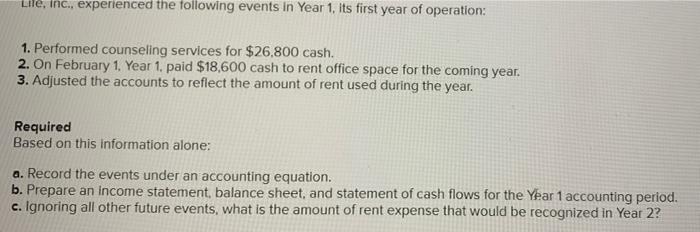 Record The Events Under An Accounting Equation Prepare An Income Statement Balance Sheet And Statement Of Cash Flows 7