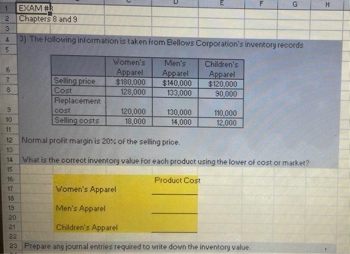 Ed In 12 3 5 878 4 3 The Following Information Is Taken From Bellows Corporation S Inventory Records 6 So126922 10 11 1 1