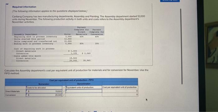 Required Information The Following Information Applies To The Questions Displayed Below Carlberg Company Has Two Manuf 1